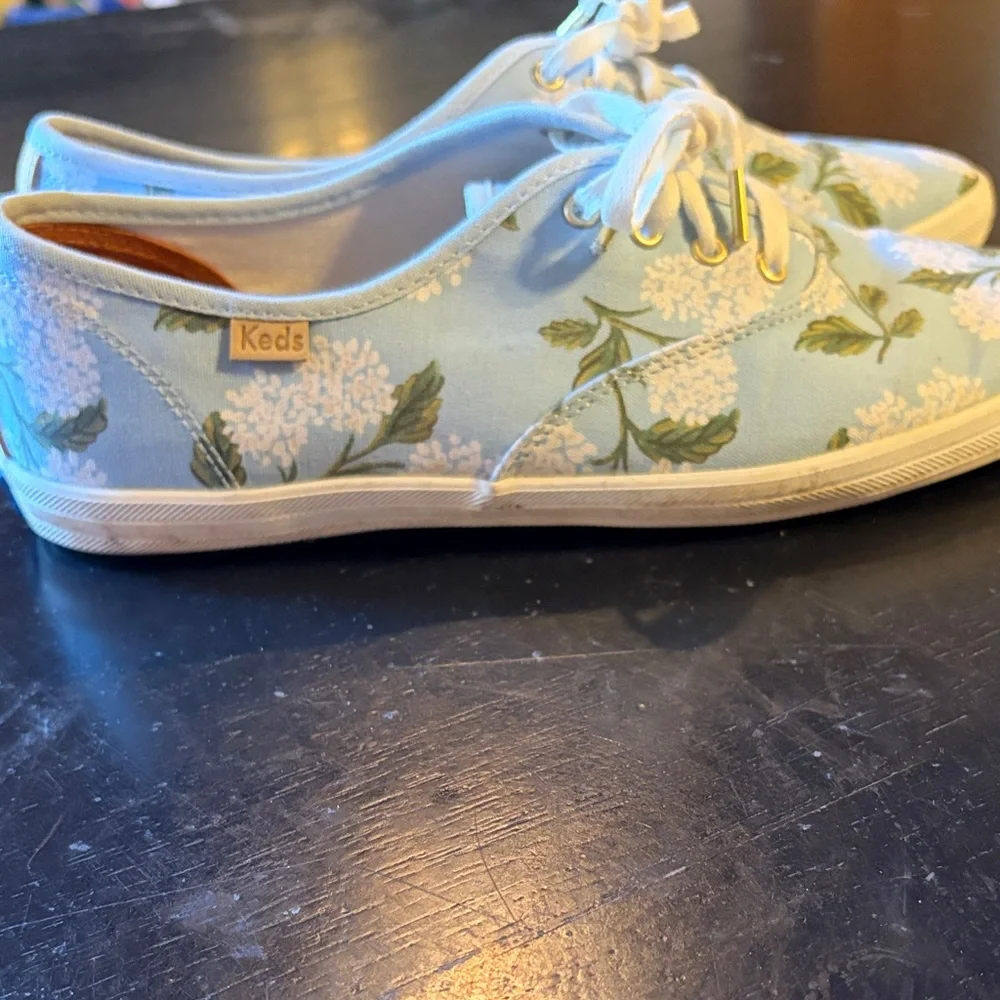 Keds Light Blue Floral Canvas Lace-Up Sneakers - Picture 1 of 6